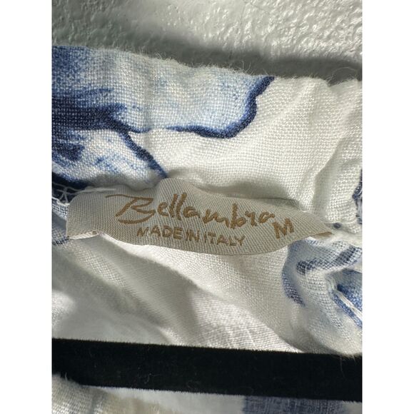 Bella Umbra Italy Linen White Blue Floral Resort Sleeveless Flowy Dress  Medium - Picture 2 of 6